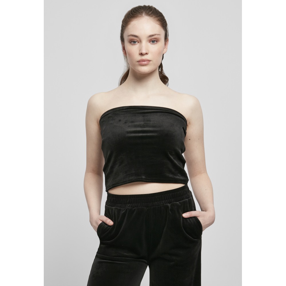 Urban Classics - Short Velvet Tube Bandeau top - Zwart